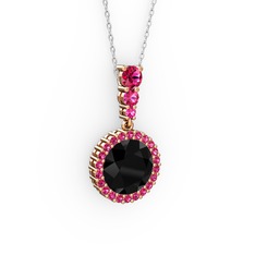 Siyah zirkon ve rodolit garnet 18 ayar rose altın kolye (40 cm beyaz altın rolo zincir)