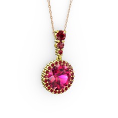 Lavinya Kolye - Rodolit garnet ve garnet 18 ayar altın kolye (40 cm rose altın rolo zincir) #nk79hk