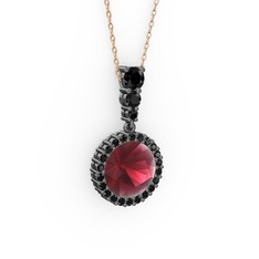 Lavinya Kolye - Kök yakut ve siyah zirkon 925 ayar siyah rodyum kaplama gümüş kolye (40 cm rose altın rolo zincir) #o6x9q2