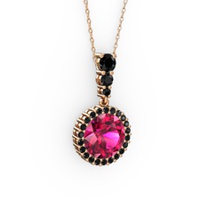 Lavinya Kolye - Rodolit garnet ve siyah zirkon 925 ayar rose altın kaplama gümüş kolye (40 cm rose altın rolo zincir) #obuhsp