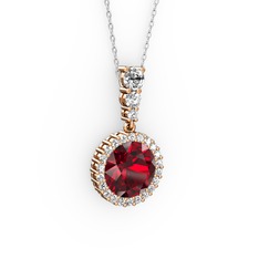 Garnet ve swarovski 18 ayar rose altın kolye (40 cm gümüş rolo zincir)