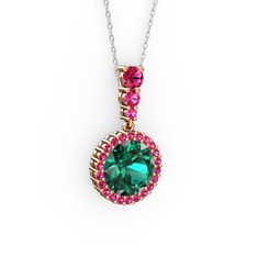 Yeşil kuvars ve rodolit garnet 18 ayar rose altın kolye (40 cm beyaz altın rolo zincir)