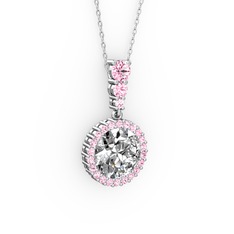 Lavinya Kolye - Swarovski ve pembe kuvars 925 ayar gümüş kolye (40 cm beyaz altın rolo zincir) #on77n