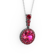Lavinya Kolye - Rodolit garnet ve garnet 925 ayar siyah rodyum kaplama gümüş kolye (40 cm beyaz altın rolo zincir) #oru8gt