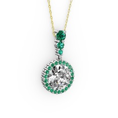 Swarovski ve yeşil kuvars 8 ayar beyaz altın kolye (40 cm altın rolo zincir)