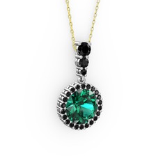 Lavinya Kolye - Yeşil kuvars ve siyah zirkon 14 ayar beyaz altın kolye (40 cm altın rolo zincir) #oyn3zf