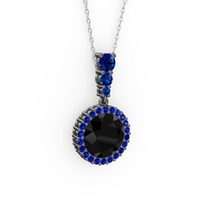 Lavinya Kolye - Siyah zirkon ve lab safir 925 ayar siyah rodyum kaplama gümüş kolye (40 cm gümüş rolo zincir) #prkeo1