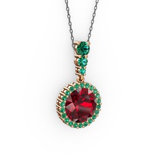 Garnet ve yeşil kuvars 18 ayar rose altın kolye (40 cm gümüş rolo zincir)