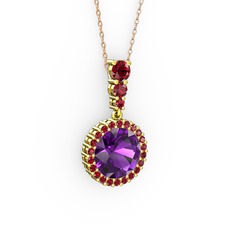 Lavinya Kolye - Ametist ve garnet 925 ayar altın kaplama gümüş kolye (40 cm rose altın rolo zincir) #q24h20
