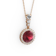 Lavinya Kolye - Kök yakut ve beyaz zirkon 18 ayar rose altın kolye (40 cm rose altın rolo zincir) #q41ely