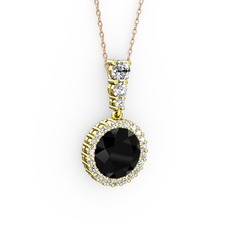 Lavinya Kolye - Siyah zirkon ve swarovski 14 ayar altın kolye (40 cm rose altın rolo zincir) #q9s9r3