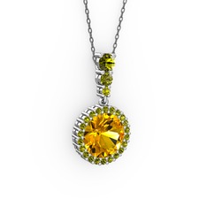 Sitrin ve peridot 18 ayar beyaz altın kolye (40 cm gümüş rolo zincir)