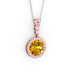 Sitrin ve pembe kuvars 18 ayar rose altın kolye (40 cm gümüş rolo zincir)