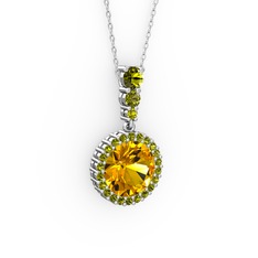 Lavinya Kolye - Sitrin ve peridot 14 ayar beyaz altın kolye (40 cm beyaz altın rolo zincir) #qgw7c6