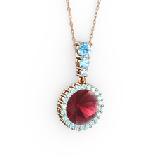 Lavinya Kolye - Kök yakut ve akuamarin 18 ayar rose altın kolye (40 cm rose altın rolo zincir) #qjjynf