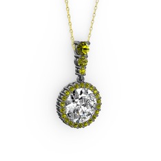 Lavinya Kolye - Swarovski ve peridot 925 ayar siyah rodyum kaplama gümüş kolye (40 cm altın rolo zincir) #qp5v1b