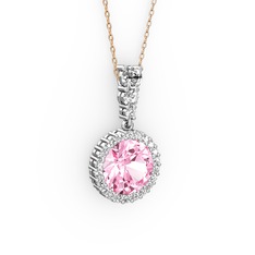 Lavinya Kolye - Pembe kuvars ve beyaz zirkon 925 ayar gümüş kolye (40 cm rose altın rolo zincir) #qvo9o0
