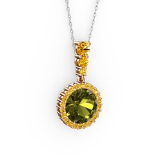 Peridot ve sitrin 18 ayar rose altın kolye (40 cm beyaz altın rolo zincir)