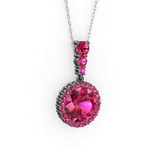 Lavinya Kolye - Rodolit garnet 925 ayar siyah rodyum kaplama gümüş kolye (40 cm beyaz altın rolo zincir) #rpg5bt
