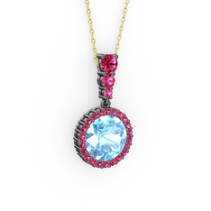 Lavinya Kolye - Akuamarin ve rodolit garnet 925 ayar siyah rodyum kaplama gümüş kolye (40 cm altın rolo zincir) #rue5nj