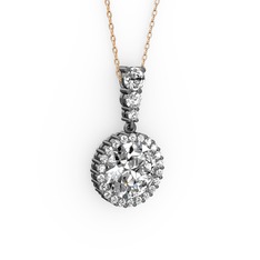 Swarovski 925 ayar siyah rodyum kaplama gümüş kolye (40 cm rose altın rolo zincir)