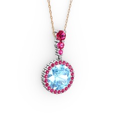 Akuamarin ve rodolit garnet 925 ayar gümüş kolye (40 cm gümüş rolo zincir)