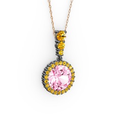 Lavinya Kolye - Pembe kuvars ve sitrin 925 ayar siyah rodyum kaplama gümüş kolye (40 cm gümüş rolo zincir) #sgcuiy