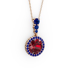 Garnet ve lab safir 8 ayar rose altın kolye (40 cm gümüş rolo zincir)