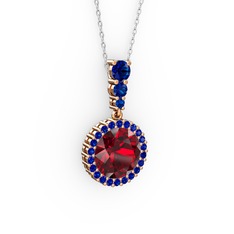 Lavinya Kolye - Garnet ve lab safir 18 ayar rose altın kolye (40 cm beyaz altın rolo zincir) #sykmpg