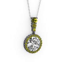 Lavinya Kolye - Swarovski ve peridot 925 ayar siyah rodyum kaplama gümüş kolye (40 cm beyaz altın rolo zincir) #t7jj3g
