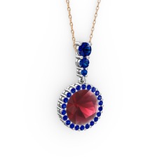 Lavinya Kolye - Kök yakut ve lab safir 18 ayar beyaz altın kolye (40 cm rose altın rolo zincir) #tjrph1