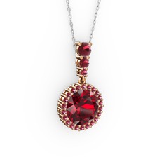 Garnet ve kök zümrüt 18 ayar rose altın kolye (40 cm beyaz altın rolo zincir)