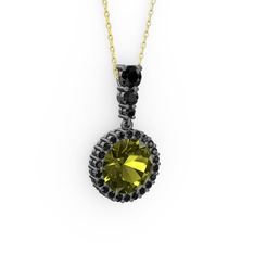 Lavinya Kolye - Peridot ve siyah zirkon 925 ayar siyah rodyum kaplama gümüş kolye (40 cm gümüş rolo zincir) #tqg3wt