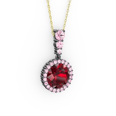 Lavinya Kolye - Garnet ve pembe kuvars 925 ayar siyah rodyum kaplama gümüş kolye (40 cm altın rolo zincir) #tve2hx