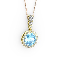 Lavinya Kolye - Akuamarin ve swarovski 8 ayar altın kolye (40 cm gümüş rolo zincir) #u0sy1k