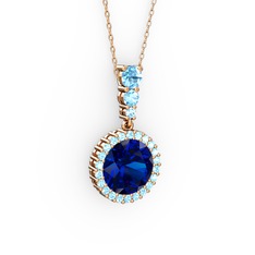 Lavinya Kolye - Lab safir ve akuamarin 14 ayar rose altın kolye (40 cm rose altın rolo zincir) #utvta3