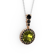 Peridot ve siyah zirkon 8 ayar rose altın kolye (40 cm beyaz altın rolo zincir)