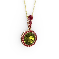 Lavinya Kolye - Peridot ve garnet 8 ayar rose altın kolye (40 cm altın rolo zincir) #v6wesi
