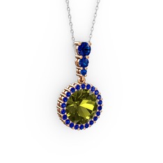 Peridot ve lab safir 18 ayar rose altın kolye (40 cm gümüş rolo zincir)