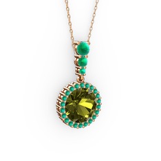 Lavinya Kolye - Peridot ve kök yakut 8 ayar rose altın kolye (40 cm rose altın rolo zincir) #vjc116