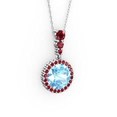Lavinya Kolye - Akuamarin ve garnet 925 ayar gümüş kolye (40 cm beyaz altın rolo zincir) #vmr47r
