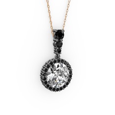 Lavinya Kolye - Swarovski ve siyah zirkon 925 ayar siyah rodyum kaplama gümüş kolye (40 cm rose altın rolo zincir) #w36mvc