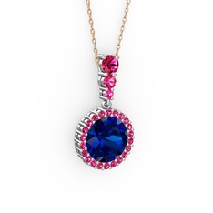 Lavinya Kolye - Lab safir ve rodolit garnet 14 ayar beyaz altın kolye (40 cm rose altın rolo zincir) #w6l2ix
