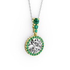 Lavinya Kolye - Swarovski ve yeşil kuvars 8 ayar altın kolye (40 cm beyaz altın rolo zincir) #wcro5j