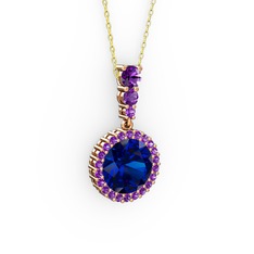 Lavinya Kolye - Lab safir ve ametist 8 ayar rose altın kolye (40 cm altın rolo zincir) #we03xk