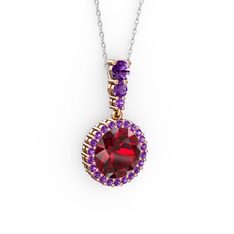 Lavinya Kolye - Garnet ve ametist 8 ayar rose altın kolye (40 cm gümüş rolo zincir) #wh13uy