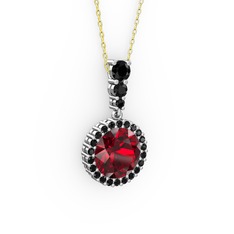 Garnet ve siyah zirkon 14 ayar beyaz altın kolye (40 cm altın rolo zincir)