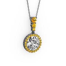 Lavinya Kolye - Swarovski ve sitrin 925 ayar siyah rodyum kaplama gümüş kolye (40 cm gümüş rolo zincir) #wx56hl