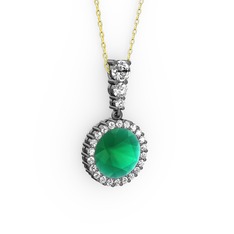 Kök zümrüt ve swarovski 925 ayar siyah rodyum kaplama gümüş kolye (40 cm altın rolo zincir)