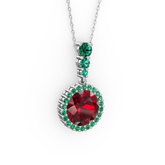 Lavinya Kolye - Garnet ve yeşil kuvars 925 ayar gümüş kolye (40 cm gümüş rolo zincir) #xc00u4
